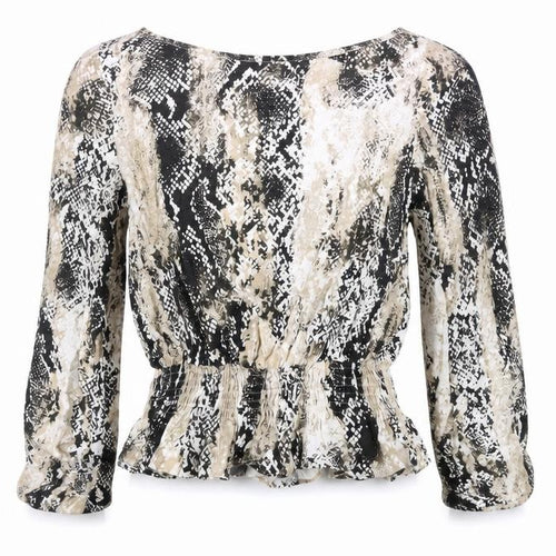 Marks and Spencer Womens Beige Animal Print Viscose Basic Blouse Size 6 Round Neck - Snake Print