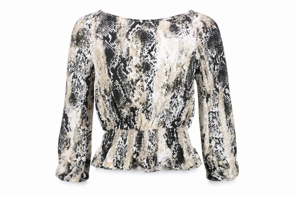 Marks and Spencer Womens Beige Animal Print Viscose Basic Blouse Size 6 Round Neck - Snake Print