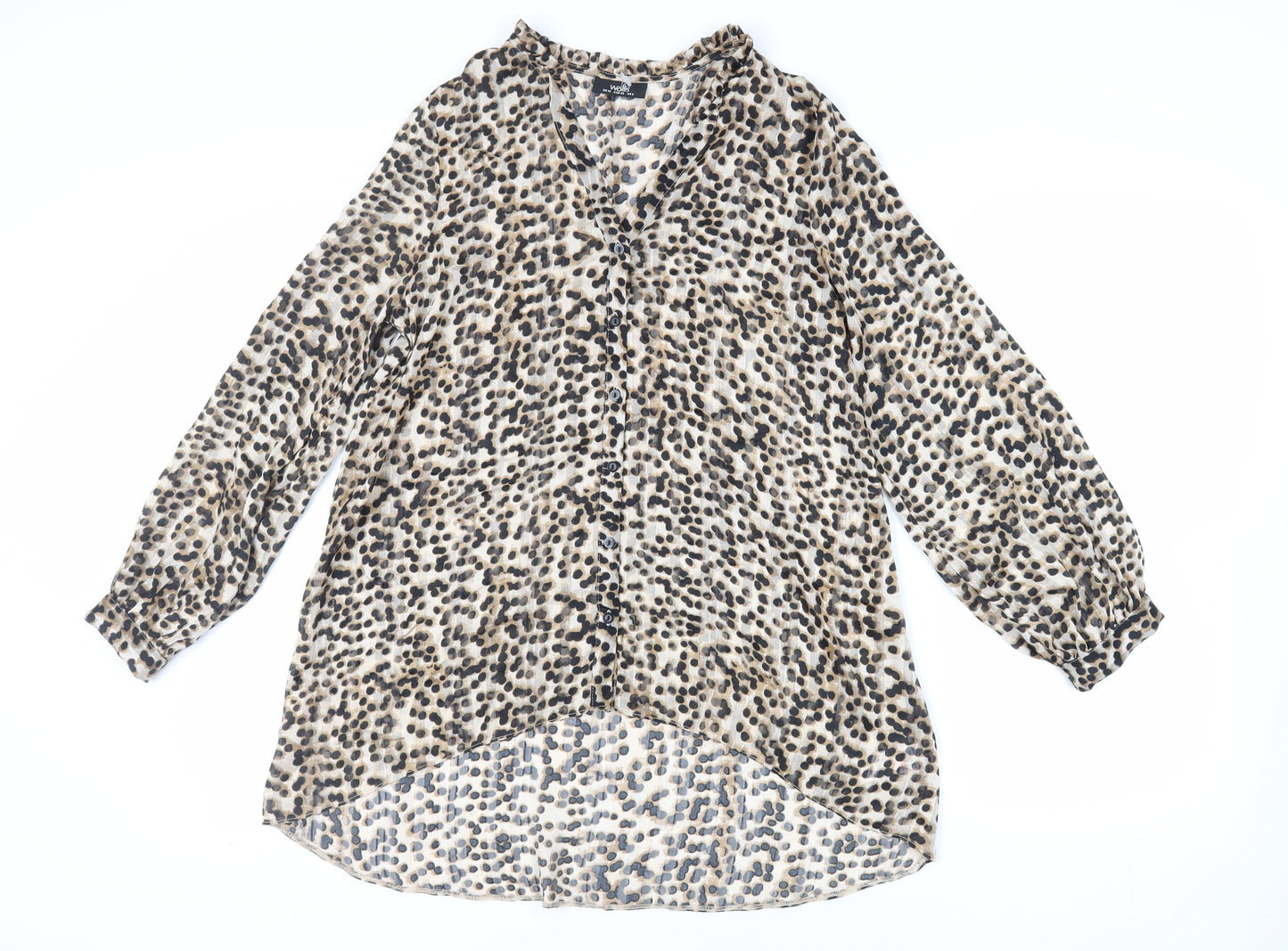 Wallis Womens Brown Animal Print Polyester Tunic Button-Up Size 10 V-Neck - Sheer