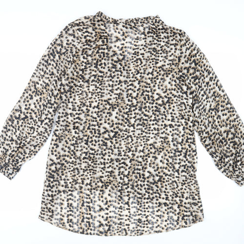 Wallis Womens Brown Animal Print Polyester Tunic Button-Up Size 10 V-Neck - Sheer