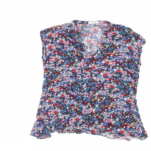 Cerulean Womens Blue Geometric Viscose Basic Blouse Size S V-Neck