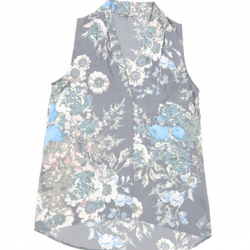 NEXT Womens Grey Floral Polyester Basic Blouse Size 8 V-Neck