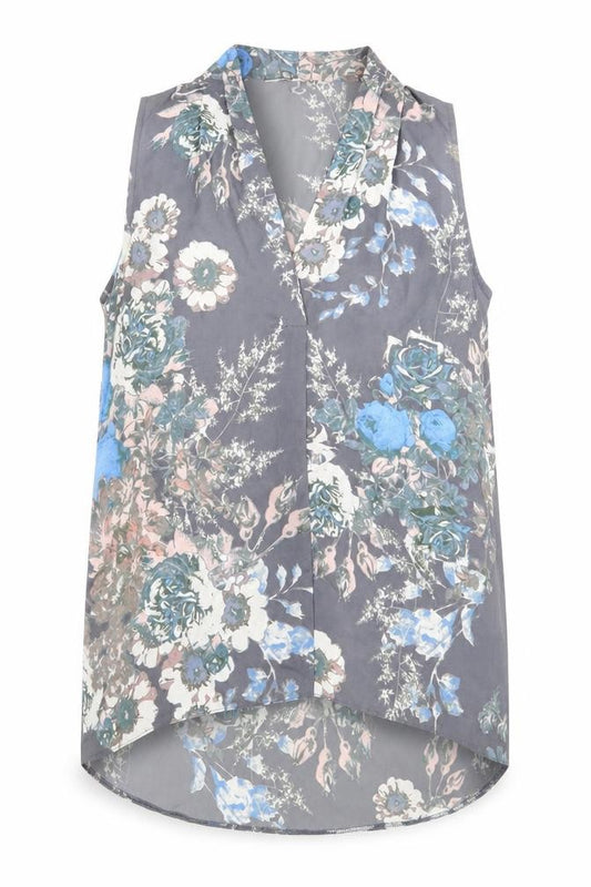 Front view of Next women’s grey floral polyester basic blouse, size UK 8, v-neck