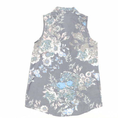 NEXT Womens Grey Floral Polyester Basic Blouse Size 8 V-Neck