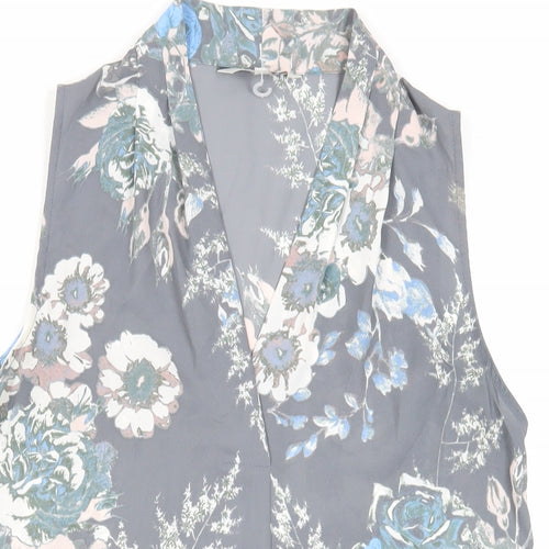 NEXT Womens Grey Floral Polyester Basic Blouse Size 8 V-Neck