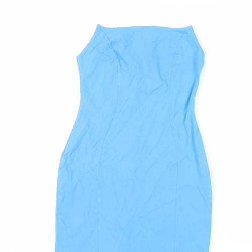 ASOS Womens Blue Viscose Mini Size 10 Square Neck Zip - Strapless