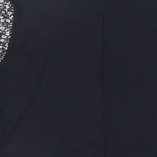 Zara Womens Black Floral Polyester Basic Blouse Size L Mock Neck - Sheer Sleeves