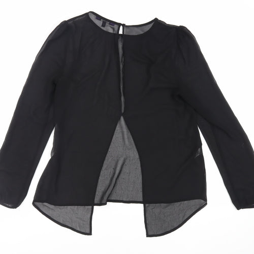 NEXT Womens Black Polyester Basic Blouse Size 10 Round Neck - Rhinestone Sheer