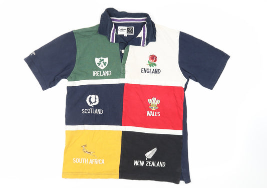 Cotton Traders Mens Multicoloured Cotton Polo Size M Collared Button - Six Nations Rugby