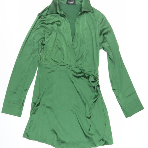 Cider Womens Green Polyester Shirt Dress Size M Collared Zip