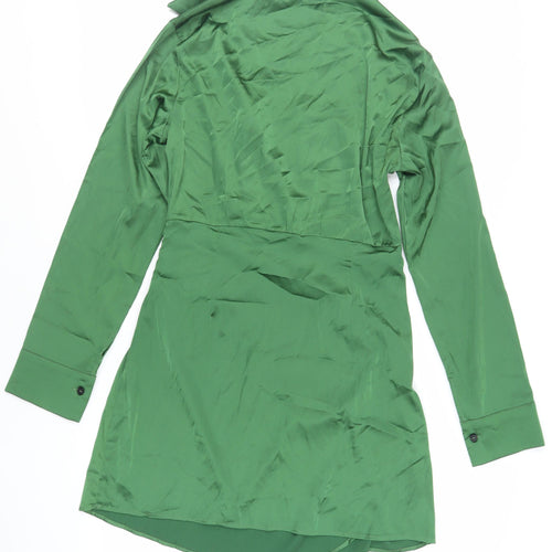 Cider Womens Green Polyester Shirt Dress Size M Collared Zip