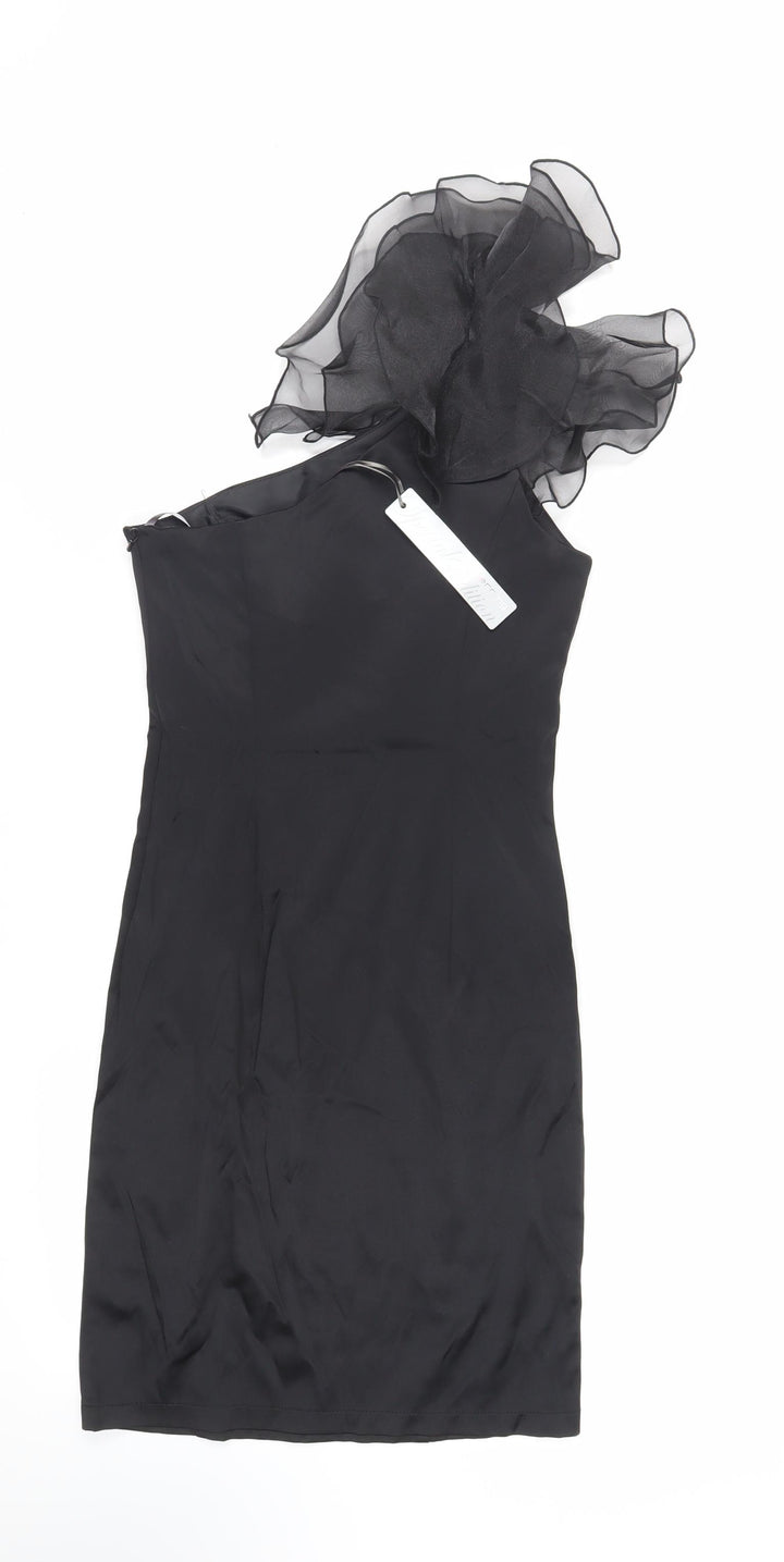 Red Herring Womens Black Polyester Pencil Dress Size 6 One Shoulder Zip - Shoulder Detail