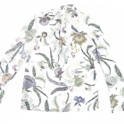 NEXT Womens White Floral Polyester Basic Blouse Size 10 High Neck