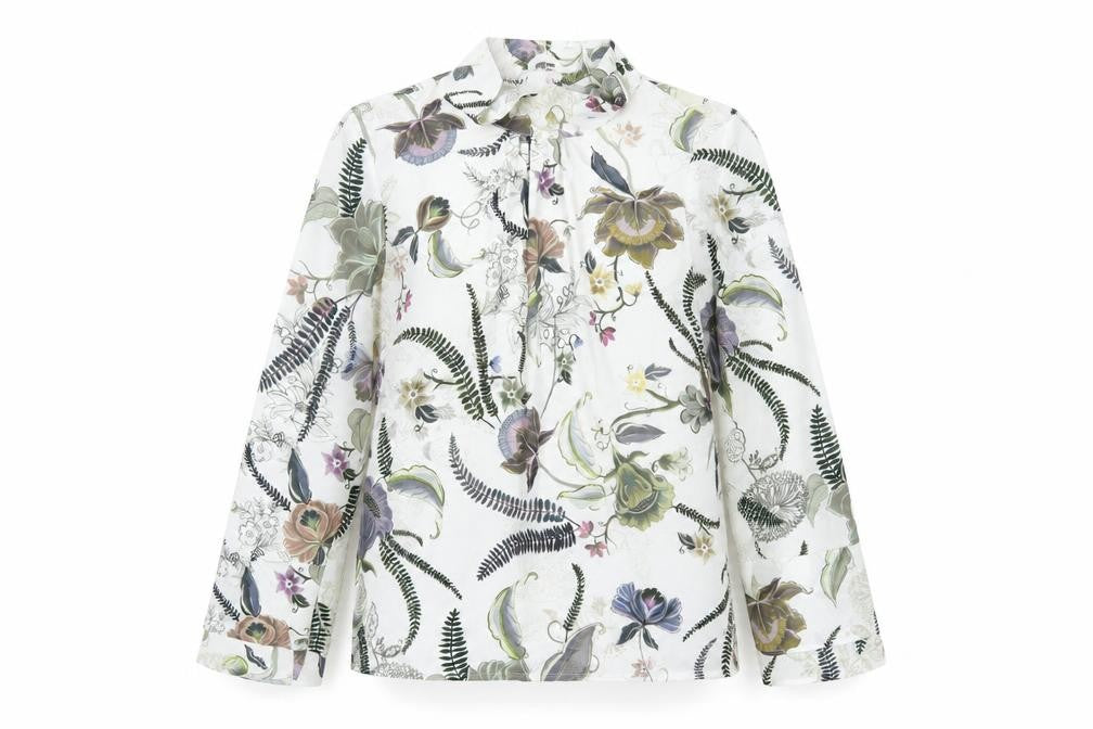 Front view of Next women’s white floral polyester basic blouse, size UK 10, high neck
