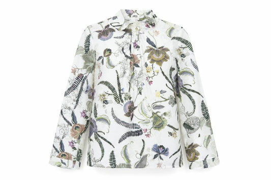 Front view of Next women’s white floral polyester basic blouse, size UK 10, high neck