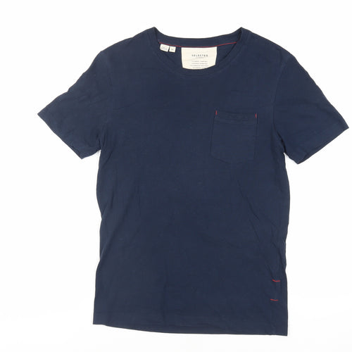 Selected Homme Mens Blue Cotton T-Shirt Size XS Crew Neck - Pocket Detail