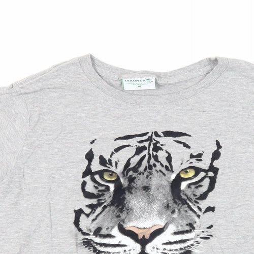 Taronga Girls Grey Cotton Pullover T-Shirt Size 10-11 Years Crew Neck Pullover - Tiger