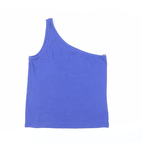 Marks and Spencer Womens Blue Cotton Basic Tank Size 20 One Shoulder - Ribbed
