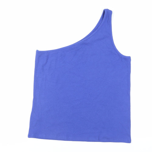 Marks and Spencer Womens Blue Cotton Basic Tank Size 20 One Shoulder - Ribbed