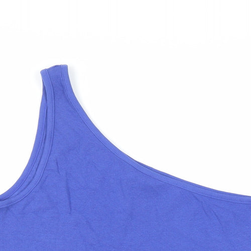 Marks and Spencer Womens Blue Cotton Basic Tank Size 20 One Shoulder - Ribbed