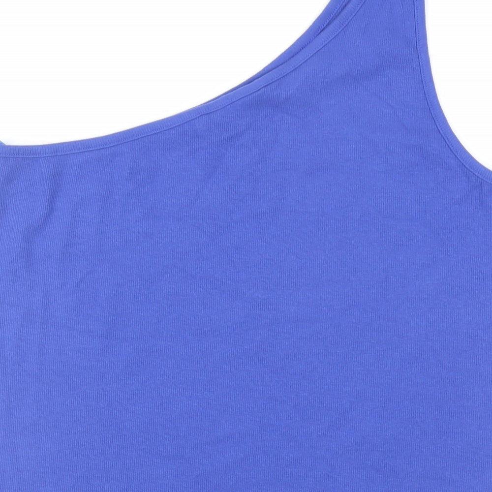 Marks and Spencer Womens Blue Cotton Basic Tank Size 20 One Shoulder - Ribbed
