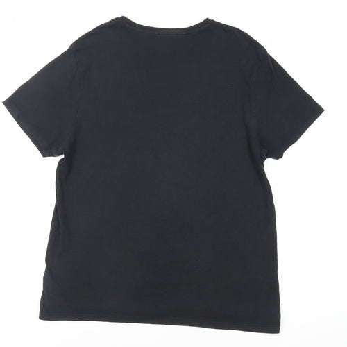 New Look Men Mens Black Cotton T-Shirt Size XL Crew Neck - Embroidered Detail