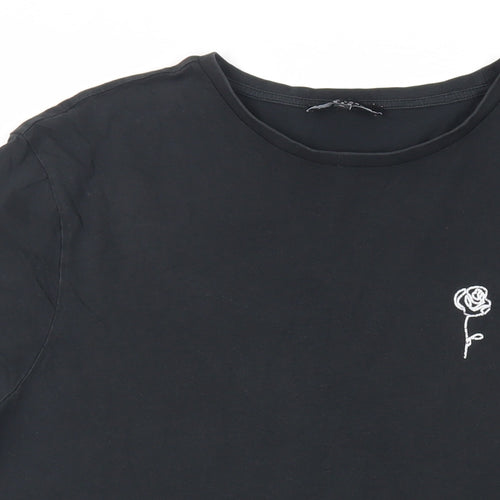 New Look Men Mens Black Cotton T-Shirt Size XL Crew Neck - Embroidered Detail