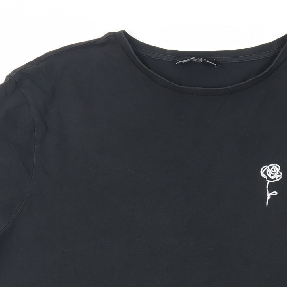 New Look Men Mens Black Cotton T-Shirt Size XL Crew Neck - Embroidered Detail