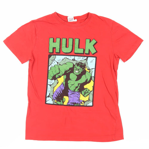 Marvel Boys Red Cotton Pullover T-Shirt Size 12-13 Years Crew Neck Pullover - Hulk