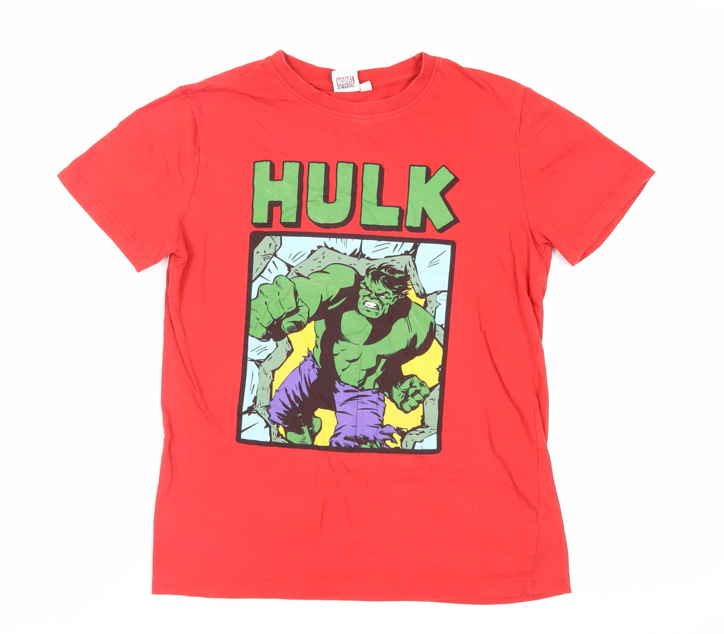 Marvel Boys Red Cotton Pullover T-Shirt Size 12-13 Years Crew Neck Pullover - Hulk