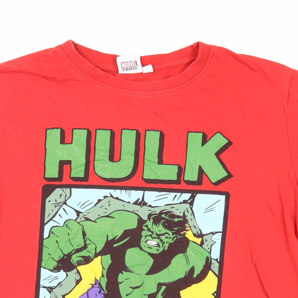 Marvel Boys Red Cotton Pullover T-Shirt Size 12-13 Years Crew Neck Pullover - Hulk