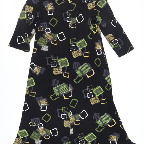 Alex & Co Womens Black Geometric Viscose A-Line Size 16 Round Neck Pullover