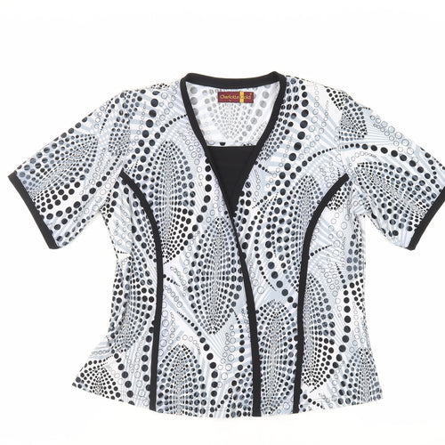 Charlotte Gold Womens Black Geometric Polyester Basic Blouse Size 12 Square Neck - Shoulder Pads