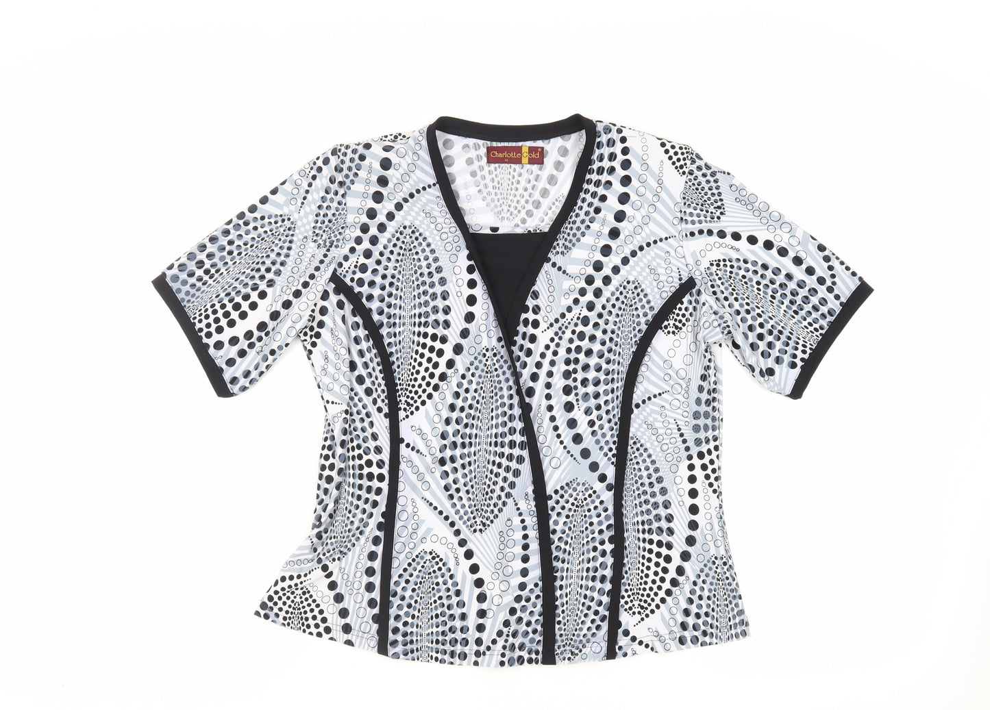 Charlotte Gold Womens Black Geometric Polyester Basic Blouse Size 12 Square Neck - Shoulder Pads