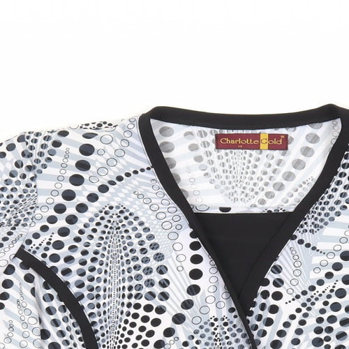 Charlotte Gold Womens Black Geometric Polyester Basic Blouse Size 12 Square Neck - Shoulder Pads