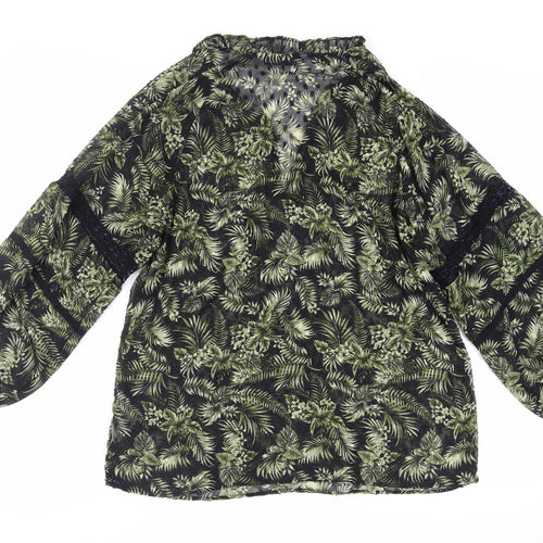 Zara Womens Black Floral Polyester Basic Blouse Size M V-Neck - Sheer