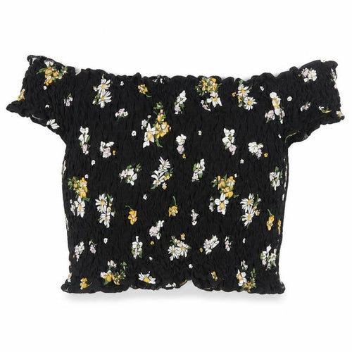 Miss Selfridge Womens Black Floral Cotton Cropped Tank Size 8 Off the Shoulder - Shirred