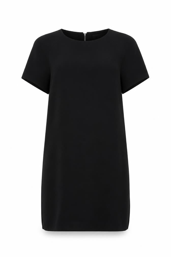 Front view of Red Herring women’s black polyester shift, size UK 12, round neck zip