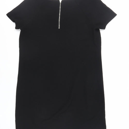 Red Herring Womens Black Polyester Shift Size 12 Round Neck Zip