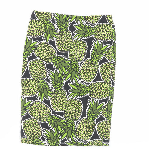 H&M Womens Green Geometric Cotton Straight & Pencil Skirt Size S - Pineapple Print