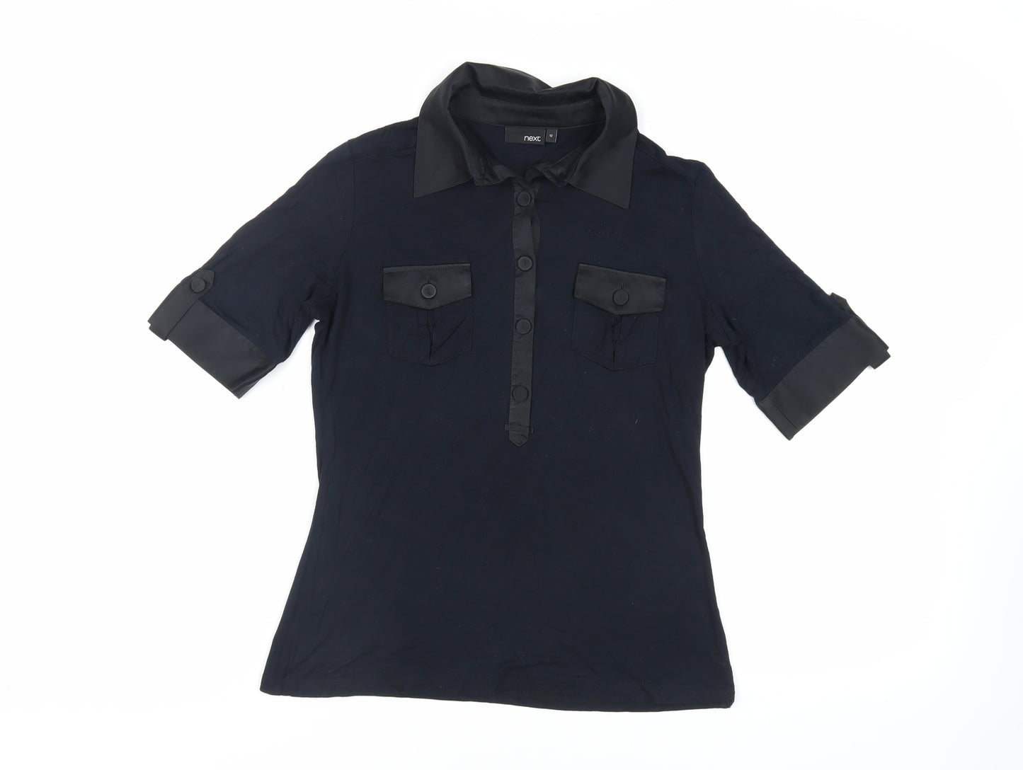 NEXT Womens Blue Viscose Basic Blouse Size 12 Collared