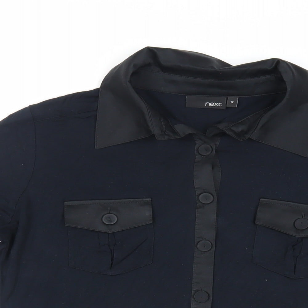 NEXT Womens Blue Viscose Basic Blouse Size 12 Collared