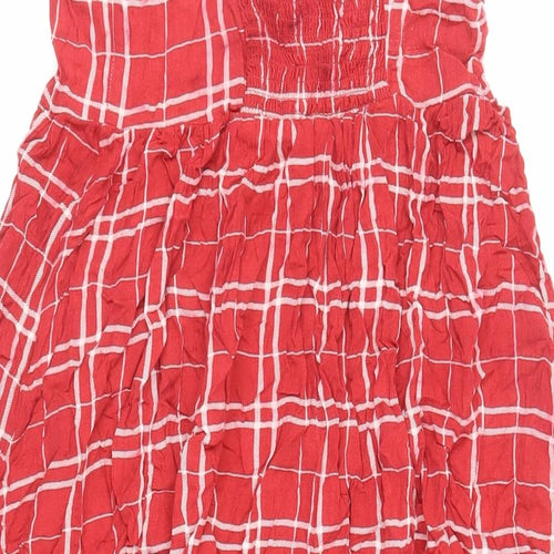 New Look Womens Red Plaid Viscose Slip Dress Size 12 Square Neck Pullover - Ruffle