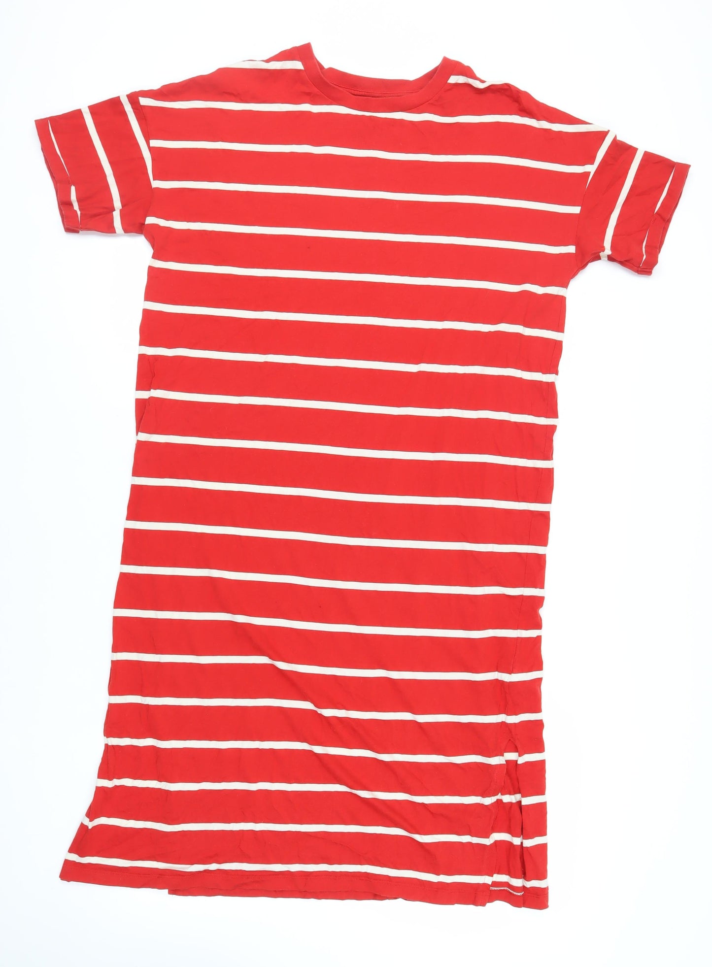 NEXT Womens Red Striped Cotton T-Shirt Dress Size 16 Crew Neck Pullover