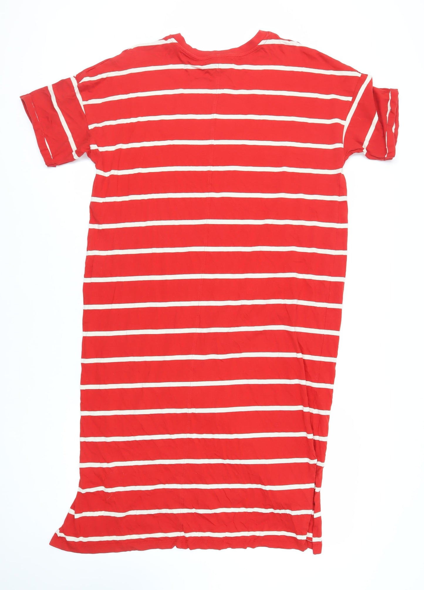 NEXT Womens Red Striped Cotton T-Shirt Dress Size 16 Crew Neck Pullover