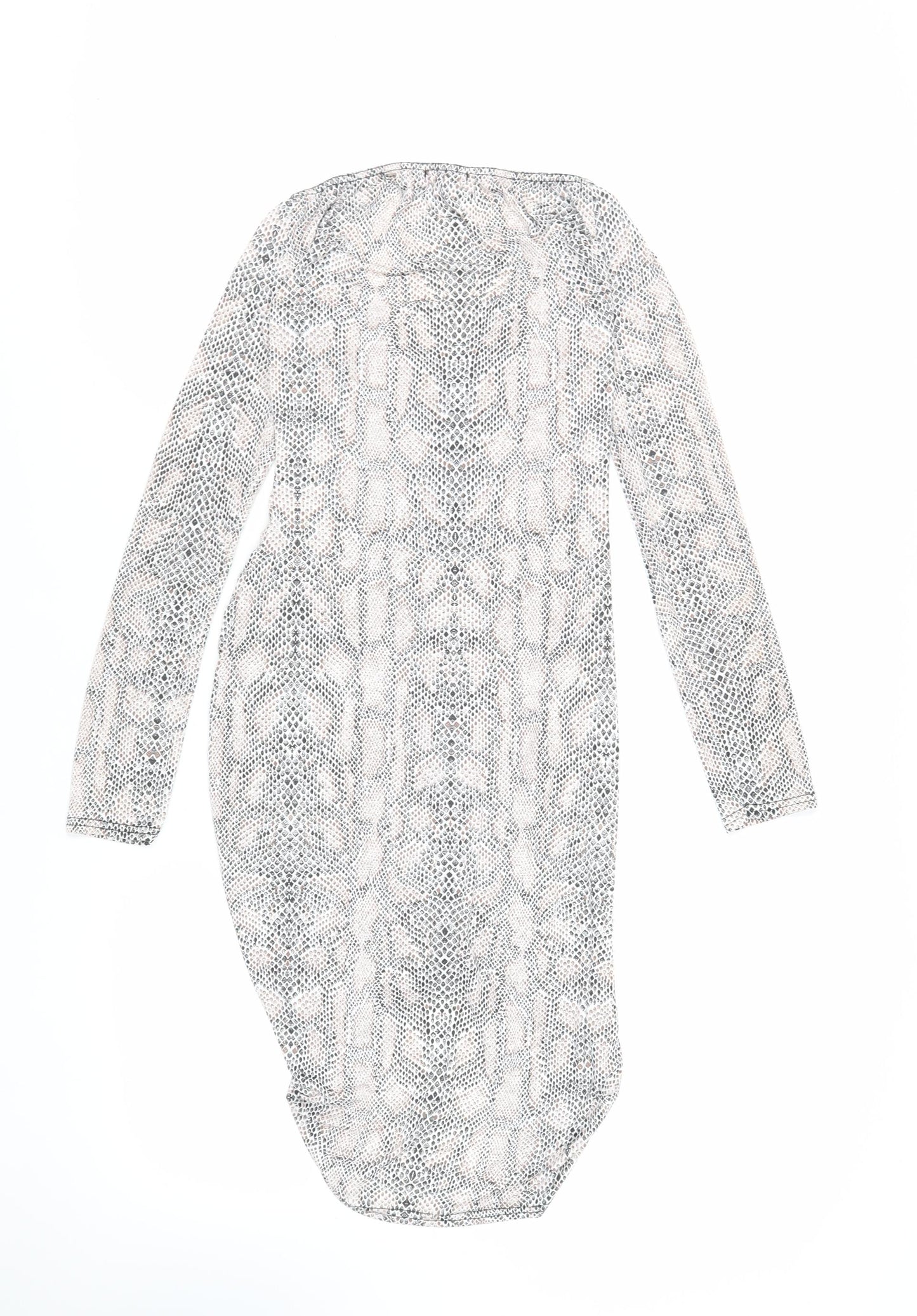 PRETTYLITTLETHING Womens Ivory Animal Print Polyester Bodycon Size 10 V-Neck Pullover - Ruched