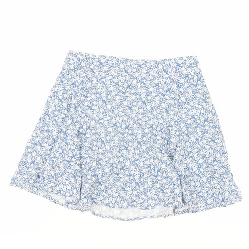 New Look Womens Blue Floral Viscose Skater Skirt Size 12 Zip