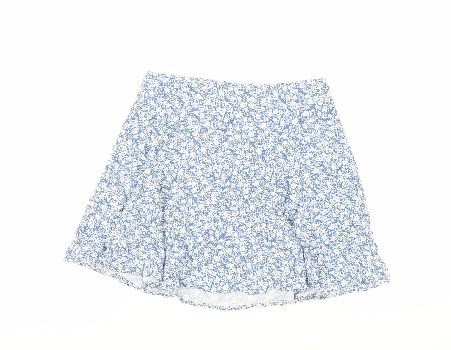 New Look Womens Blue Floral Viscose Skater Skirt Size 12 Zip