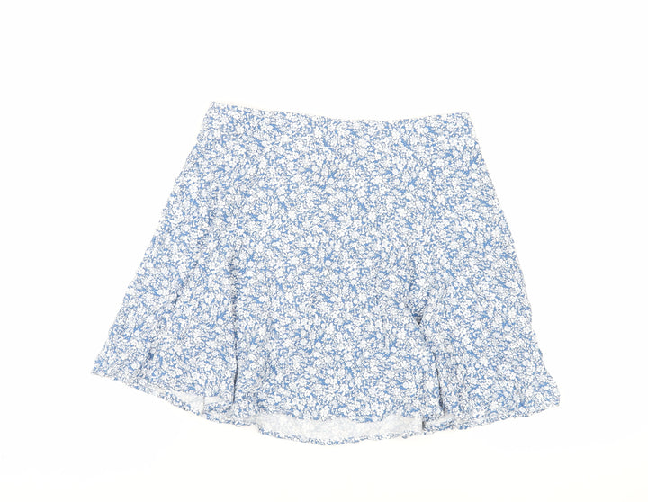 New Look Womens Blue Floral Viscose Skater Skirt Size 12 Zip
