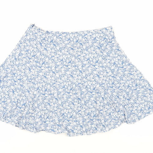 New Look Womens Blue Floral Viscose Skater Skirt Size 12 Zip